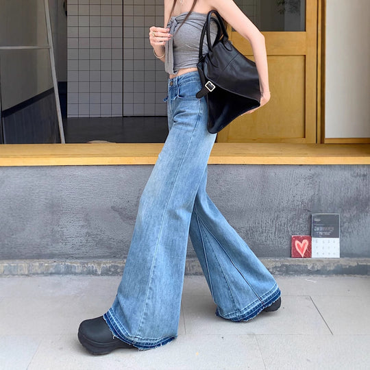Damen weite Bootcut-Jeans mit hohem Bund und ausgefallenem Design R&B