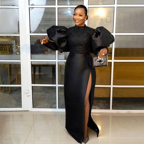 Damen Elegantes Abendkleid mit exquisitem Spitzenoberteil und dramatischen Puffärmeln R&B