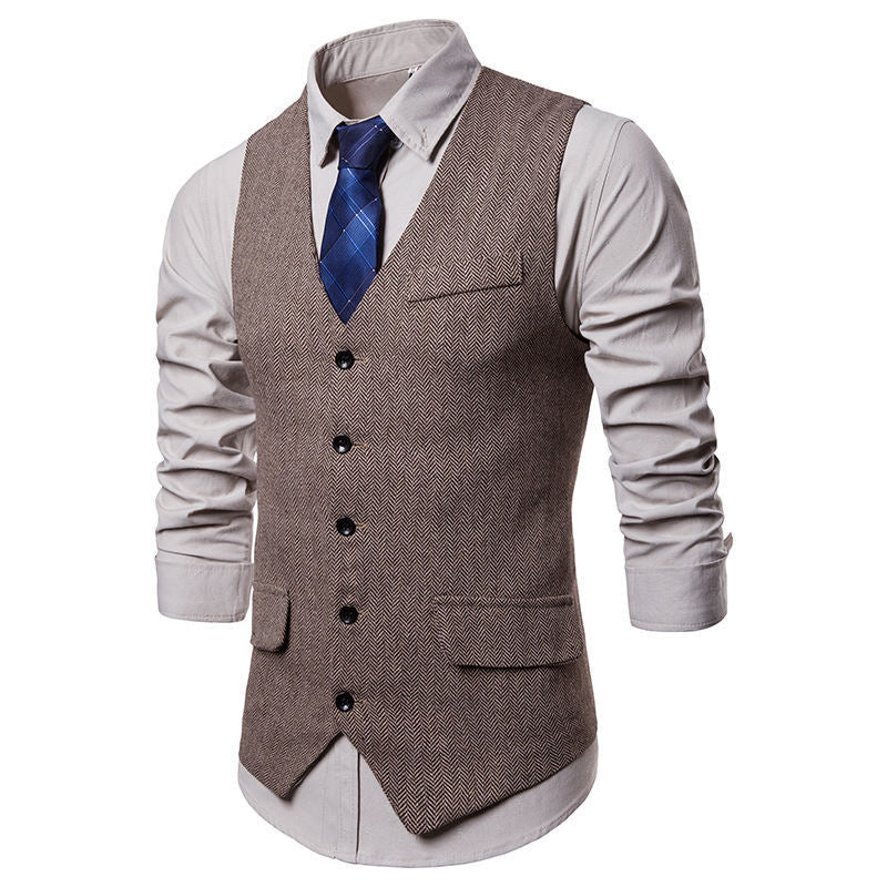 Herren elegante Weste im klassischen Herringbone-Design mit praktischen Taschen R&B