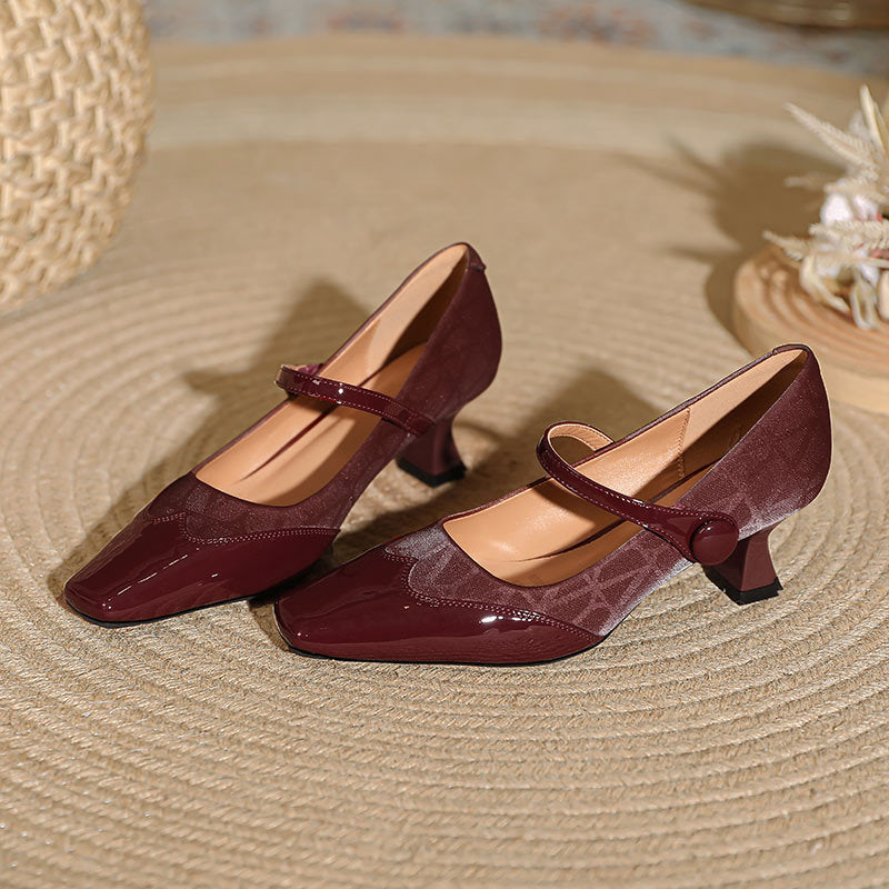 Damen elegante Mary Jane Pumps mit komfortablem Blockabsatz und verstellbarem Riemen