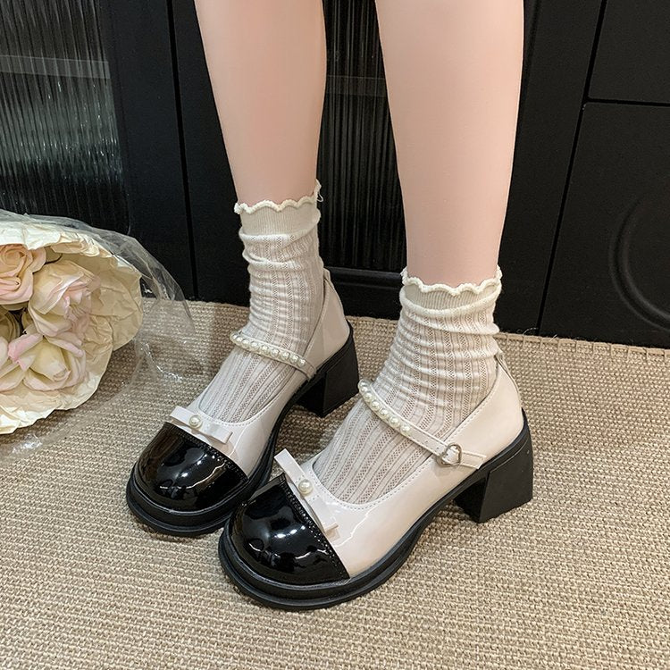 Damen elegante Mary Jane Pumps mit Perlenschmuck R&B