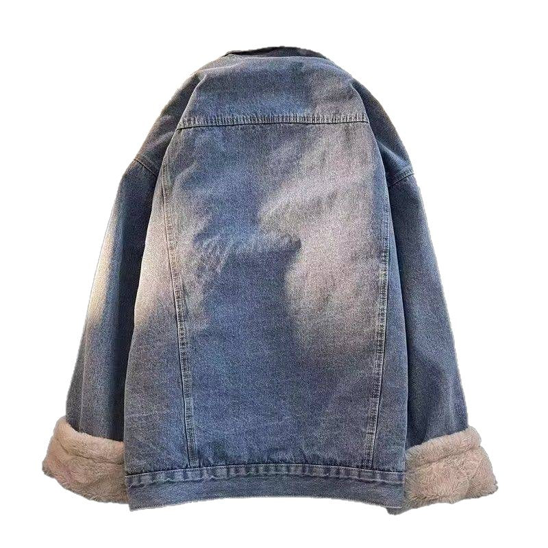 Damen oversized Jeansjacke mit Innenfutter aus Teddyfell R&B