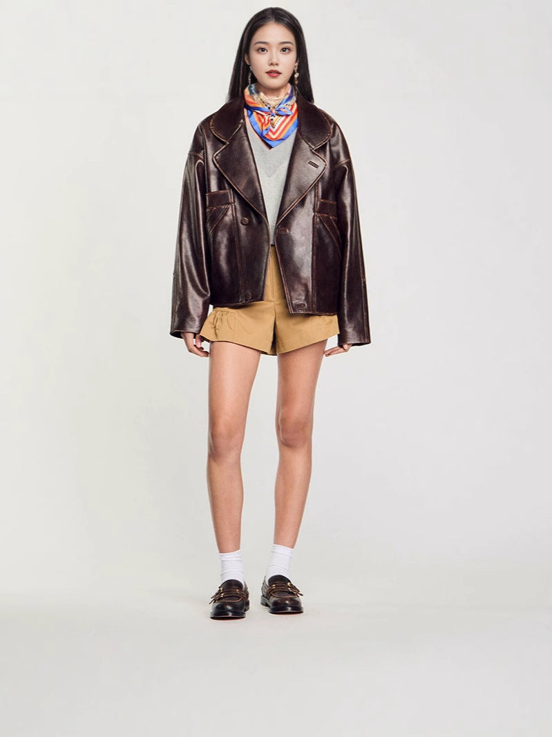 Damen Kunstlederjacke im lässigen Schnitt mit praktischen Taschen und stilvollem Revers R&B
