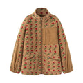 Damen nan Teddy-Fleece Jacke mit floralem Muster, Feincord-Einsätzen, Stehkragen und Reißverschluss R&B