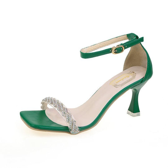 Damen elegante Ankle Strap Sandalen mit funkelndem Riemen R&B