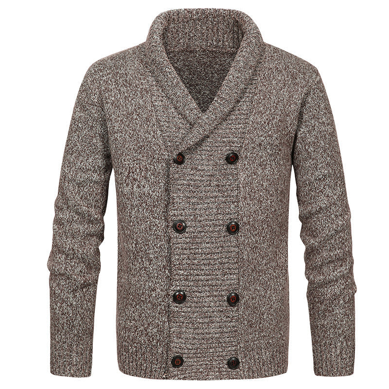 Herren hochwertige Strickjacke mit großem Revers und Knopfdetail R&B