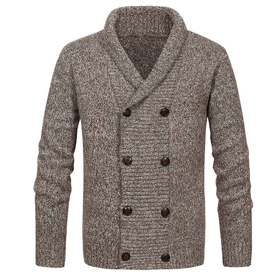 Herren hochwertige Strickjacke mit großem Revers und Knopfdetail R&B