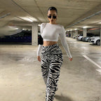 Damen Elegante ZR&Bra-Print High-Waist Hose R&B