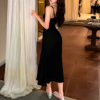 Damen langes Wickelkleid mit eleganter Silhouette und spaghettiträgen R&B