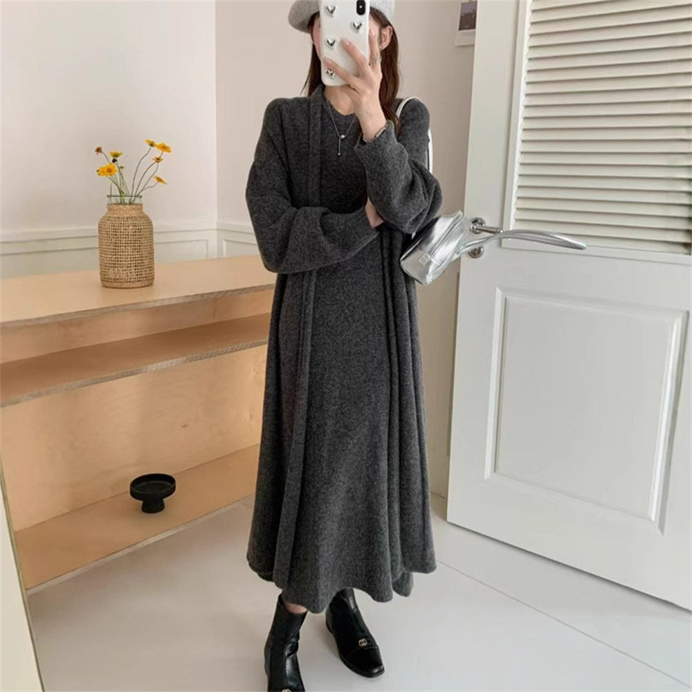 Damen Maxi-Strickkleid mit legerem Schnitt und langem Ärmel R&B