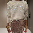Damen Glitzernder Pullover mit eleganter Pailletten-Detail und lässiger Passform R&B
