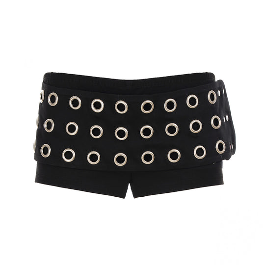 Damen Minirock mit kreativem Schnallendesign und kontrastierenden Ösen R&B