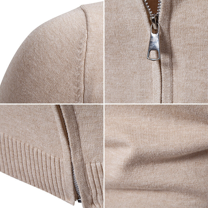 Herren modische Strickjacke mit hohem Kragen und funktionellem Reißverschluss R&B