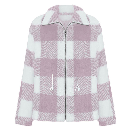 Damen kuschelige Oversize-Jacke mit kariertem Muster R&B