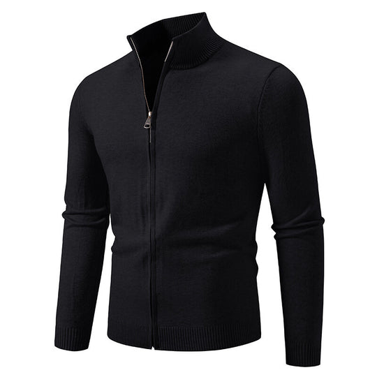 Herren modische Strickjacke mit hohem Kragen und funktionellem Reißverschluss R&B