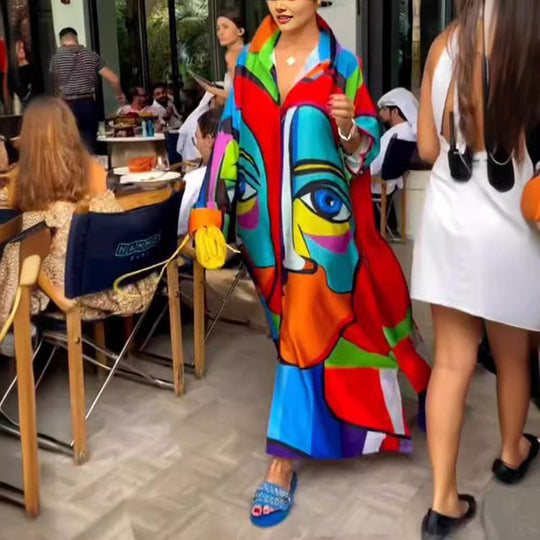 Damen Oversized Kaftan mit künstlerischem Design Heidi-Mode