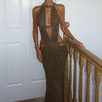Damen Maxikleid mit tiefem V-Ausschnitt und elegantem Rückendetail R&B