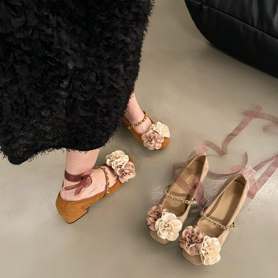 Damen Ballerinas mit floralen Applikationen und komfortablem Blockabsatz R&B