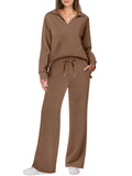 Damen Bequemer Freizeitanzug mit elegantem V-Ausschnitt und lockerem Schnitt R&B