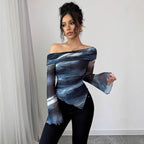 Damen Elegante und figurbetonte Bluse mit Off-Shoulder-Design R&B