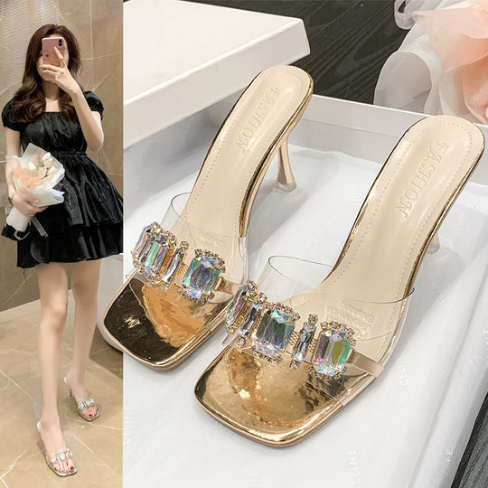 Damen elegante Mules mit geschmackvollen Strassverzierungen R&B