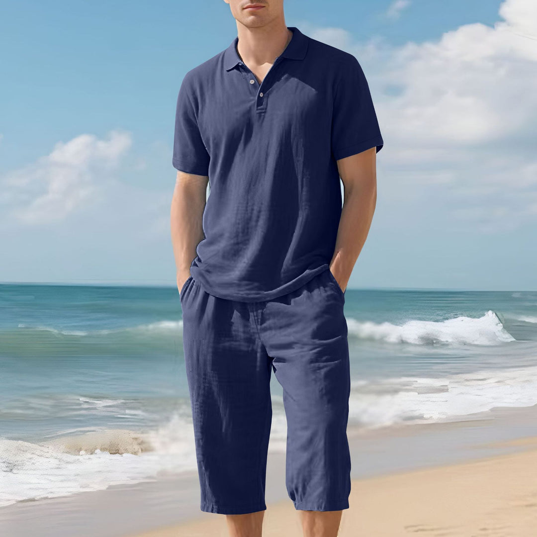 Herren nan leichtes Polo- und Bermuda-Set aus seidigem Baumwolljersey R&B
