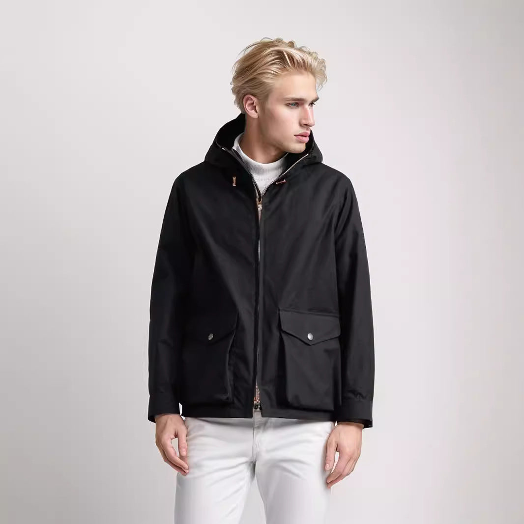 Herren strapazierfähige Multifunktionsjacke mit verstellbarem Kapuzenkragen und großzügigen Taschen R&B