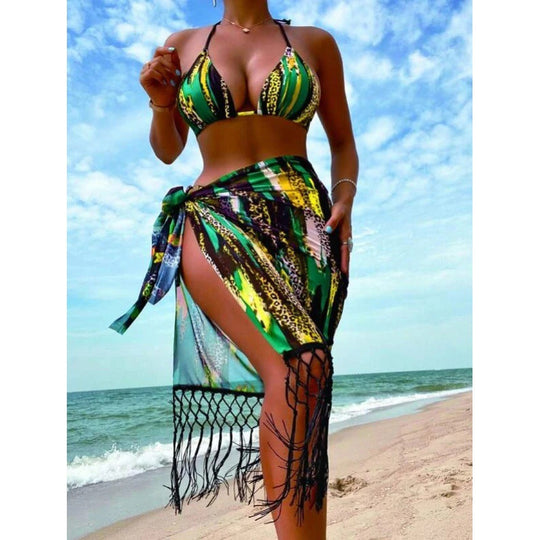 Damen Bikini-Set mit trendigem Fransenüberrock und verstellbaren Trägern R&B