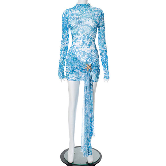 Damen Etuikleid mit langen Ärmeln und raffiniertem Drapierungsdesign R&B