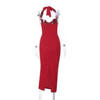 Damen figurbetontes Abendkleid mit Halterneck-Design R&B