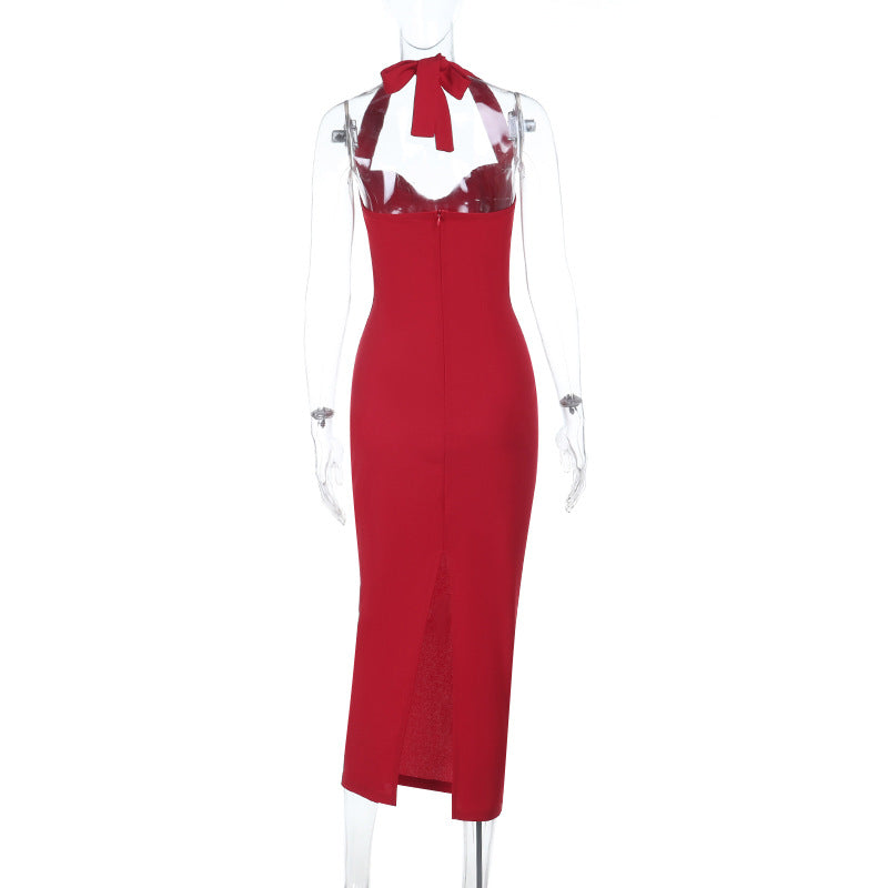 Damen figurbetontes Abendkleid mit Halterneck-Design R&B
