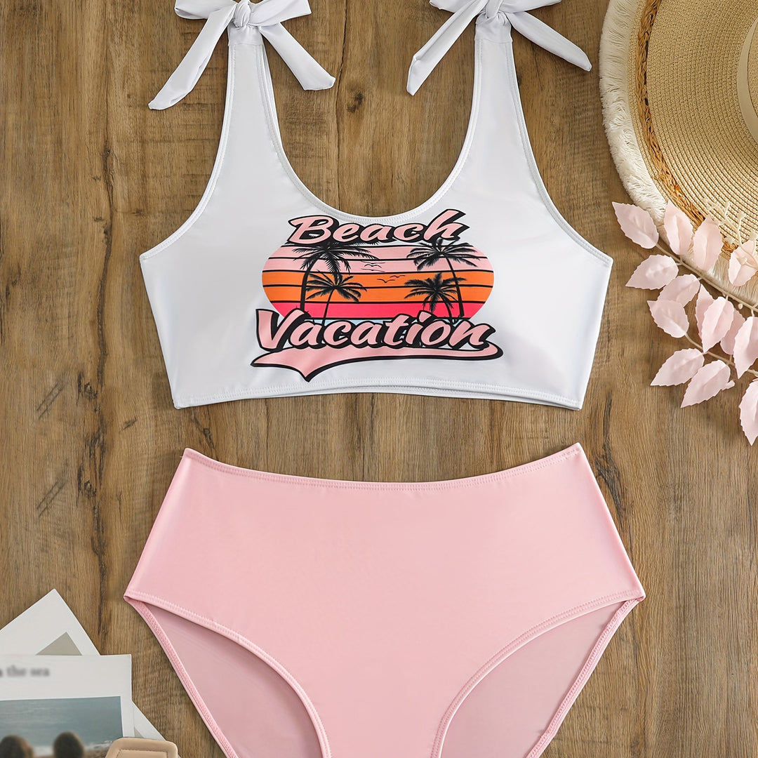 Damen Crop-Top-Bikini-Set mit verspielten Schleifen R&B