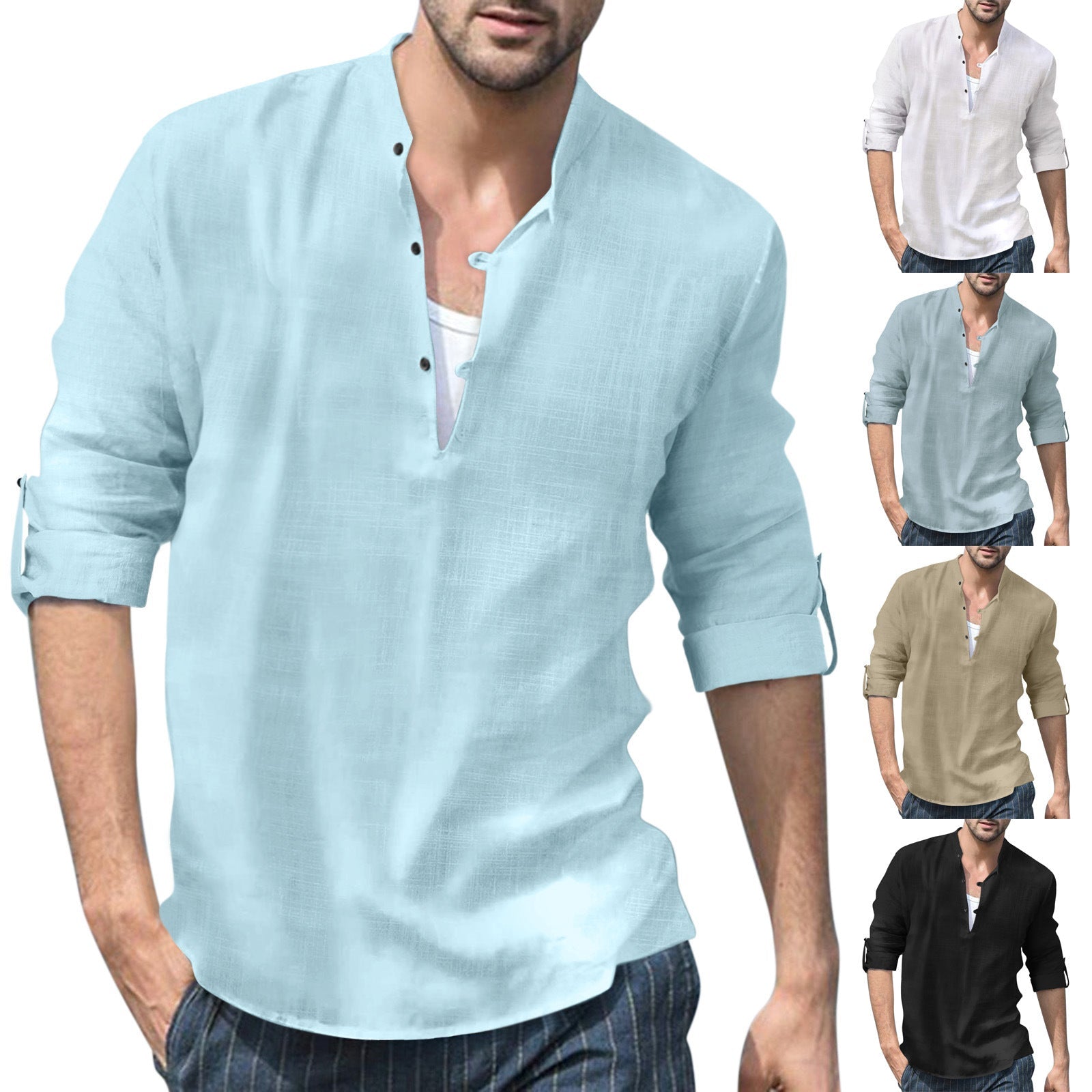 Herren lässiges Leinenhemd mit kurzes Arm und Knopfdetail R&B