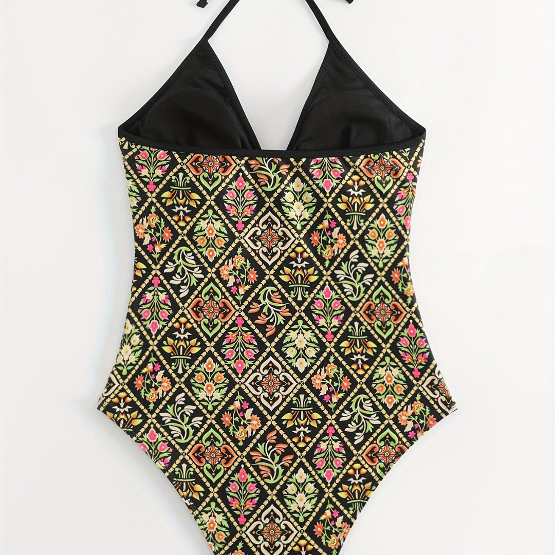 Damen Einteiliger Badeanzug mit modischem floralem Design R&B