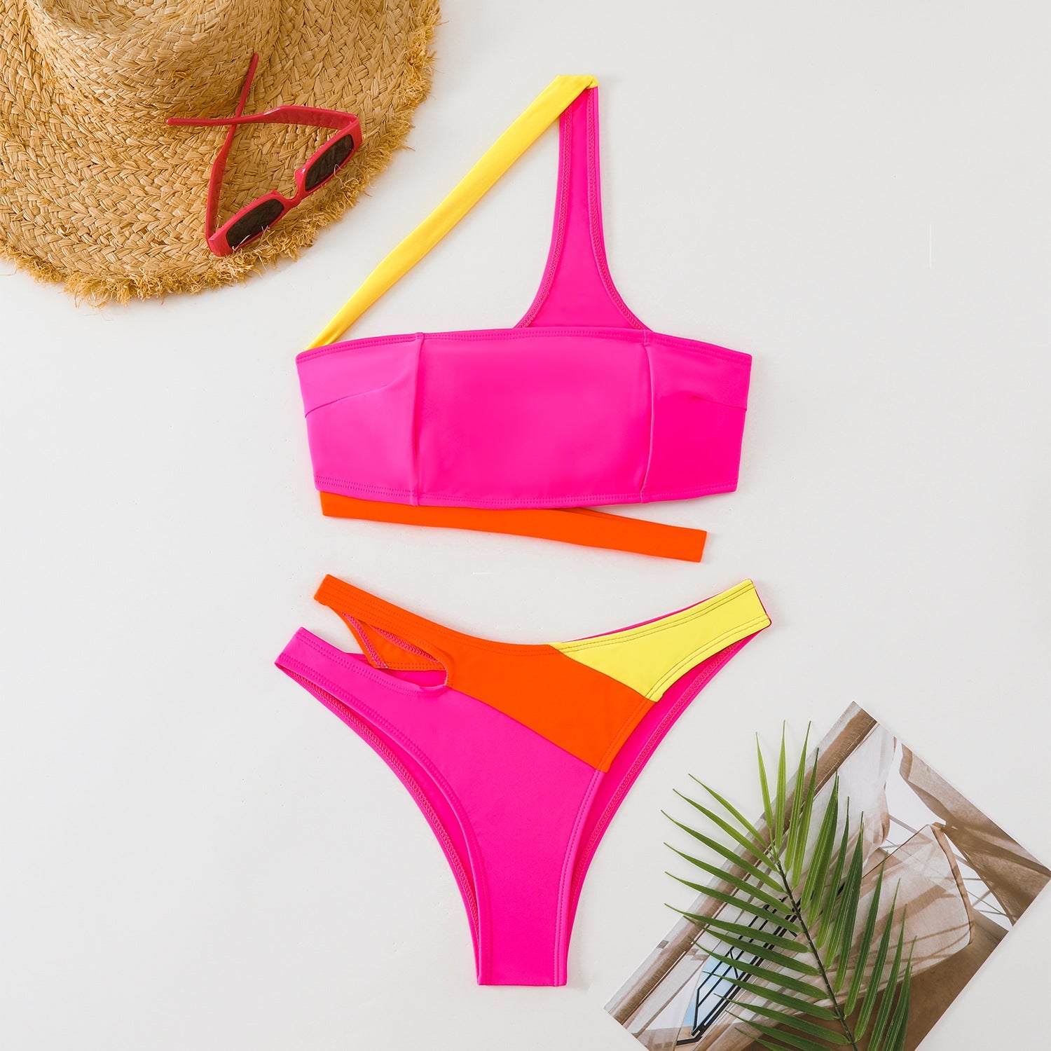 Damen BIKINI-Set mit asymmetrischem Oberteil und aufregendem Farbkontrast R&B