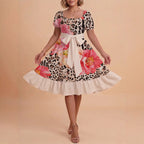 Damen schickes Glitzerkleid mit tailliertem Schnitt und Rüschensaum EB