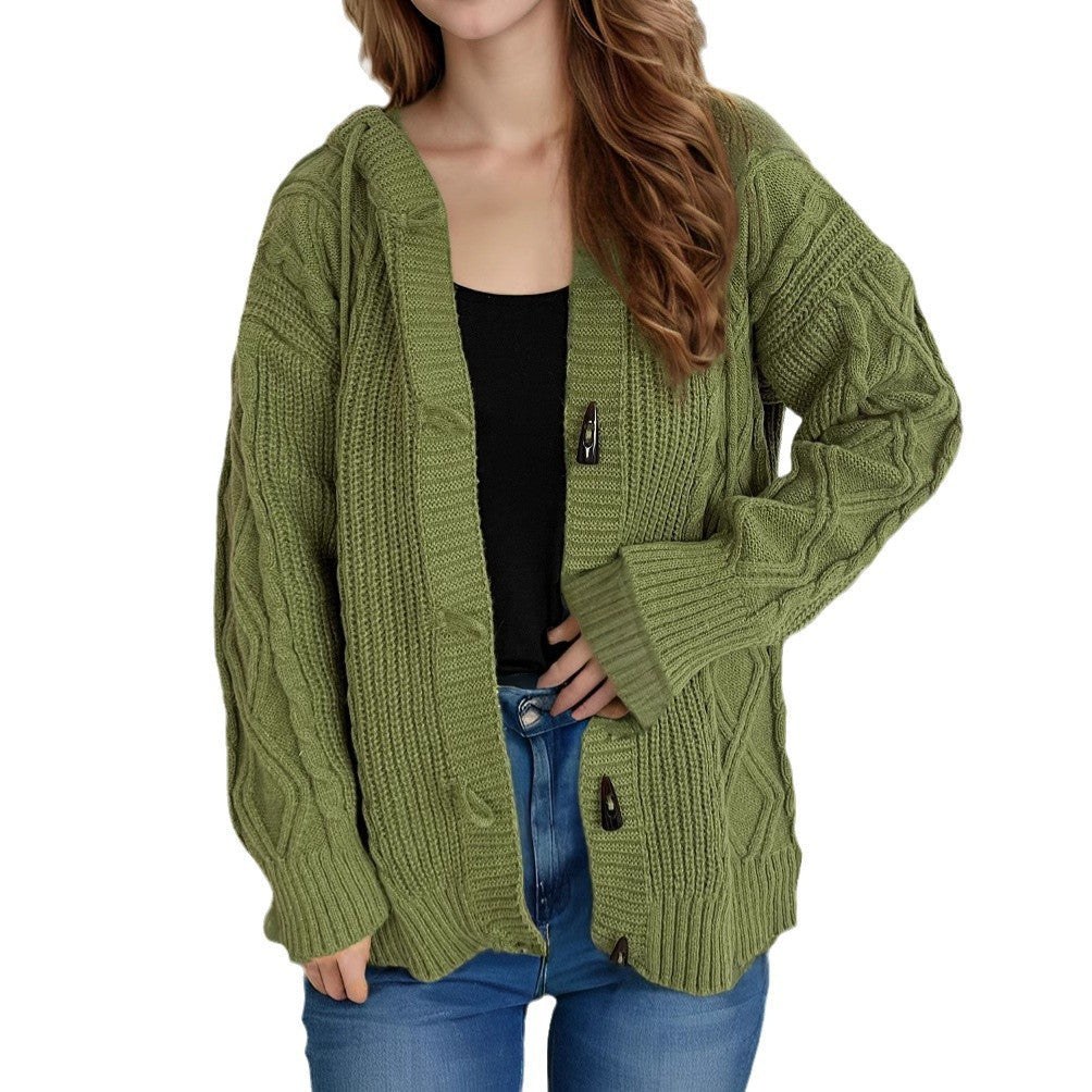 Damen Grobstrickjacke mit Kapuze und Zopfmuster R&B