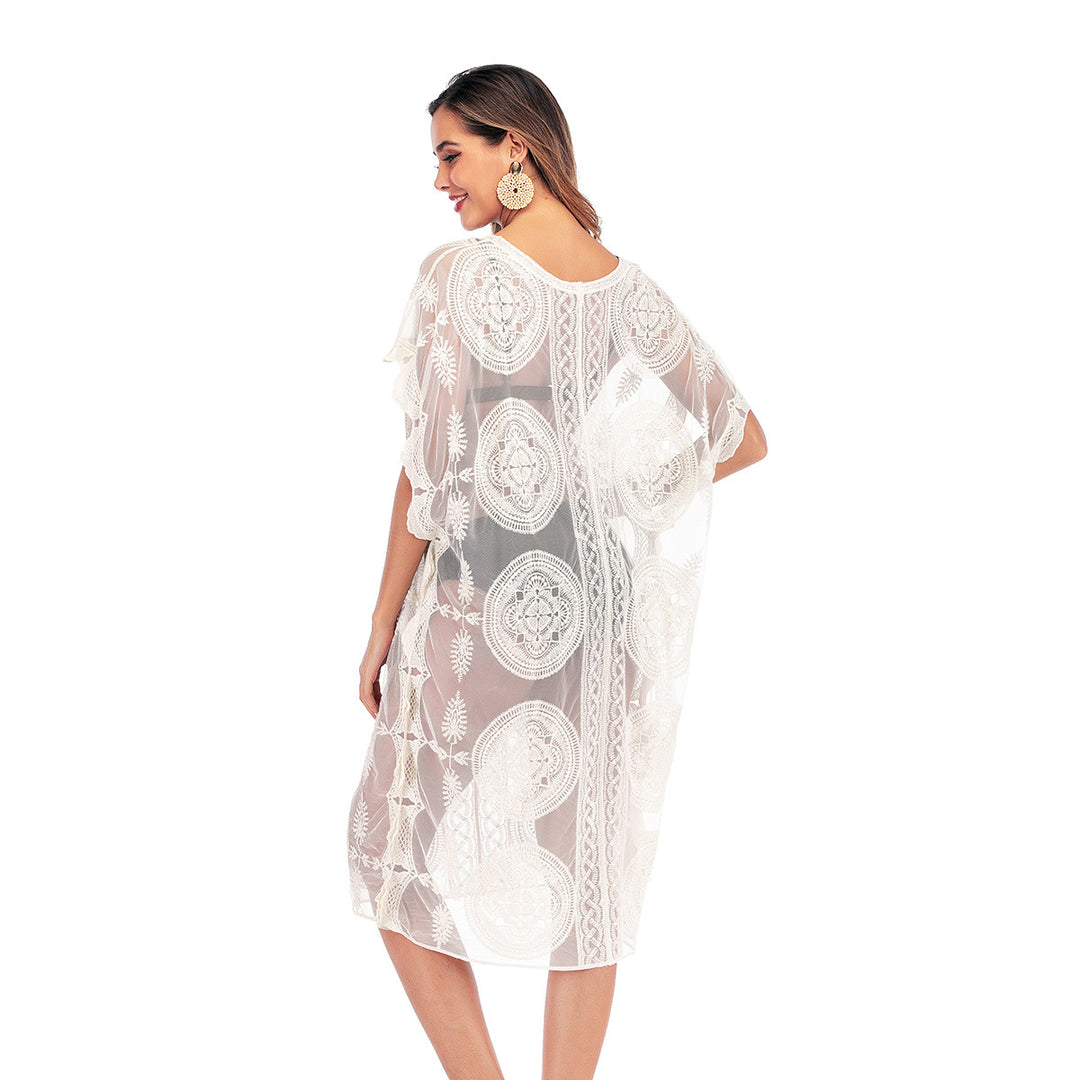 Damen Häkel-Strandüberwurf mit elegantem Design und floralen Akzenten R&B