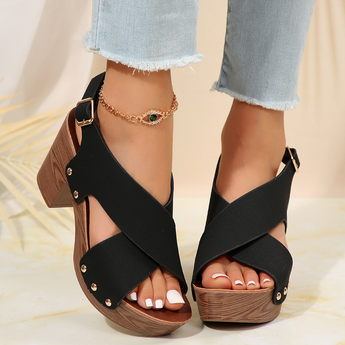 Damen Sandalen mit Holzabsatz R&B