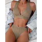Damen Hoch geschnittener Bikini mit strukturierter Oberfläche R&B