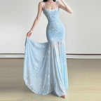 Damen Maxikleid mit floralem Druck und eleganter Spitzenborte R&B