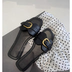 Damen modische Zehentrenner-Sandalen mit luxuriösem Schnallenakzent und bequemem Fußbett R&B