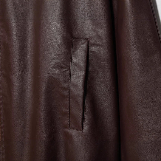 Damen modische Kunstlederjacke mit breiten Ärmeln und praktischen Taschen R&B