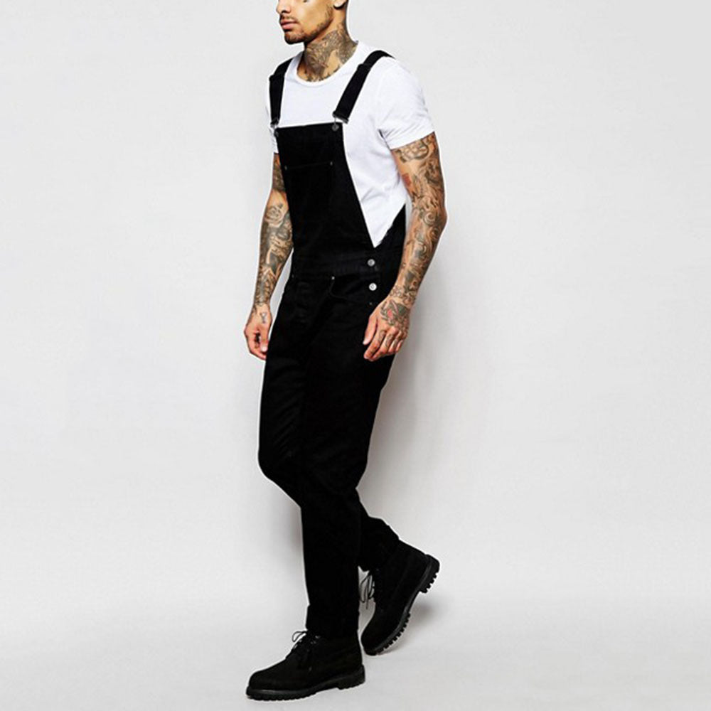 Herren lässige Denim-Latzhose mit verstellbaren Trägern und moderner Passform R&B