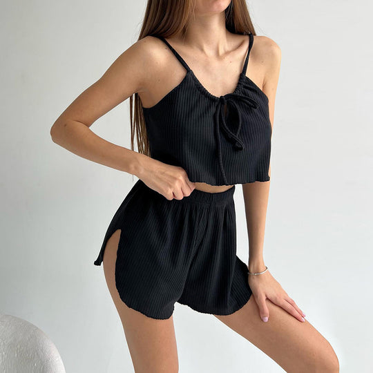 Damen Komfortables Shorts-Set mit fließendem Top und elastischem Bund R&B