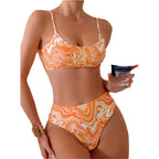 Damen Bikini-Set mit modischem Gummizug und trendy Wellenmuster R&B