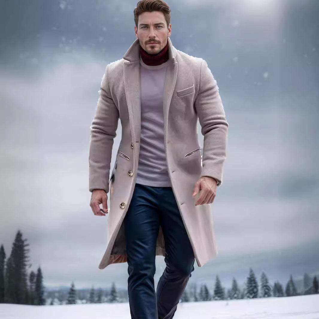 Herren eleganter Langmantel mit feinen Knopfdetails und schickem Schnitt R&B