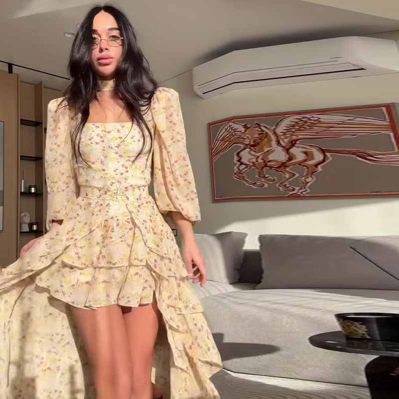 Damen Sommerkleid mit Rüschen und eleganten Puffärmeln R&B