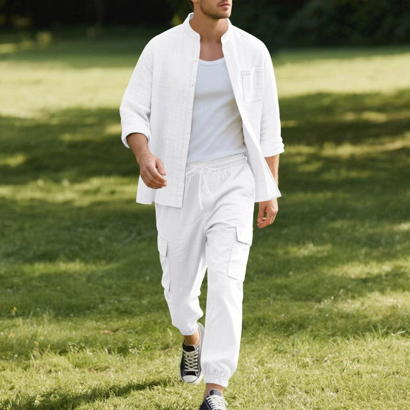 Herren entspannte Cargo-Hose und lässiges Hemd Set R&B