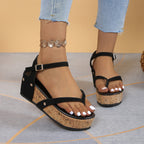Damen Keil-Sandalen mit elastischem Riemendesign und korkähnlicher Sohle R&B